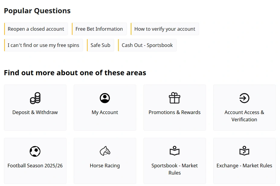 Betfair Casino customer service help center