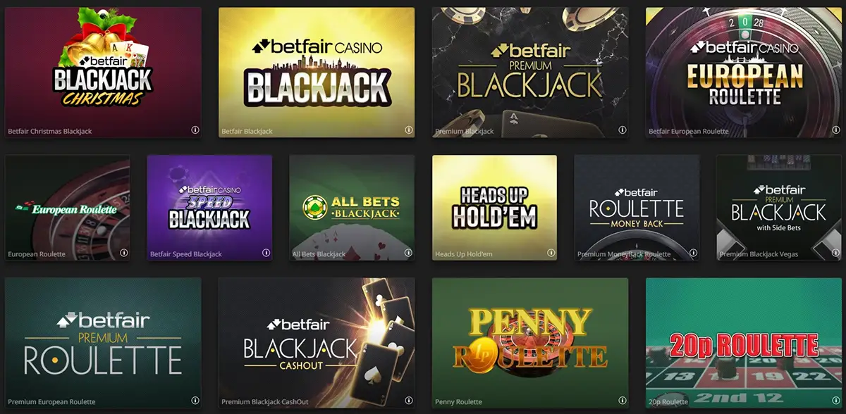 Betfair Casino table and card games