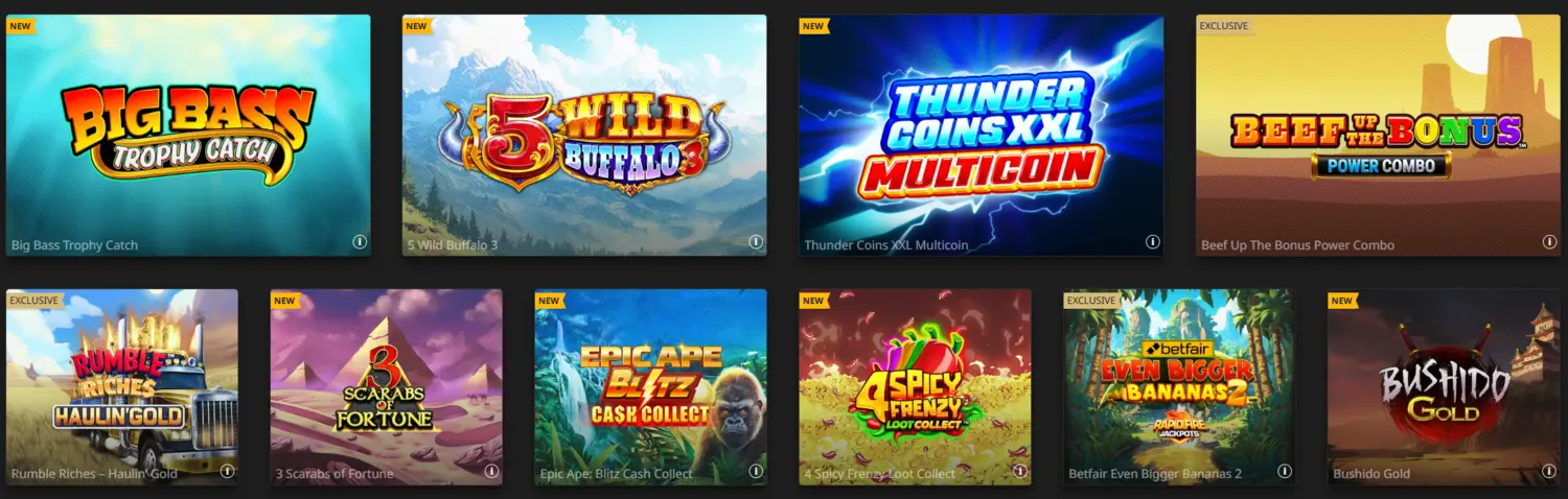 Betfair Casino game library after login
